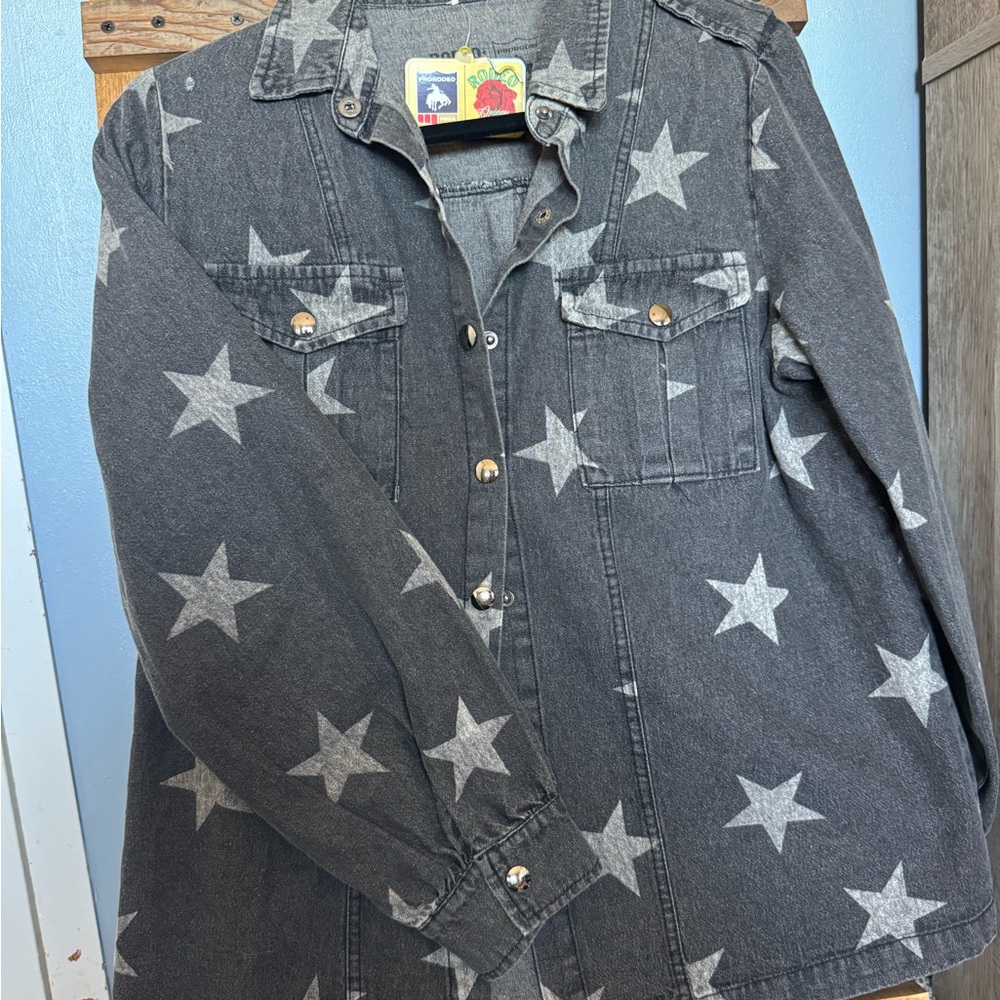 RODEO QUINCY- Star Patterned Denim Jacket